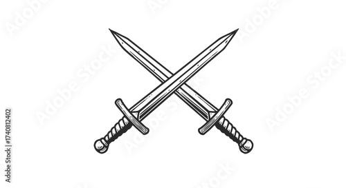 Two crossed swords, symbolizing conflict, battle, or a duel, presented as a graphic illustration on a white background