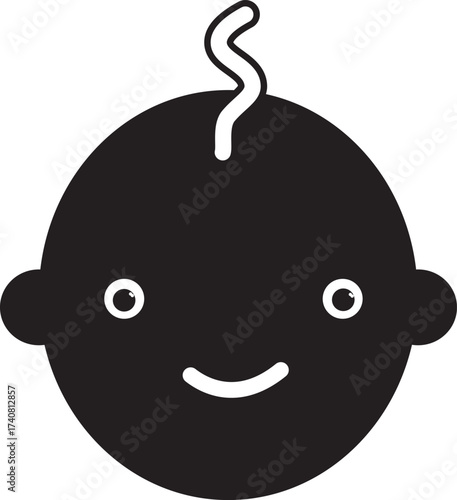 Simple black icon of a happy smiling baby face