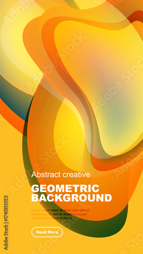 Vibrant abstract shapes overlap, creating dynamic visual effect. Warm colors dominate, with gradients transitioning smoothly. Modern design elements present.