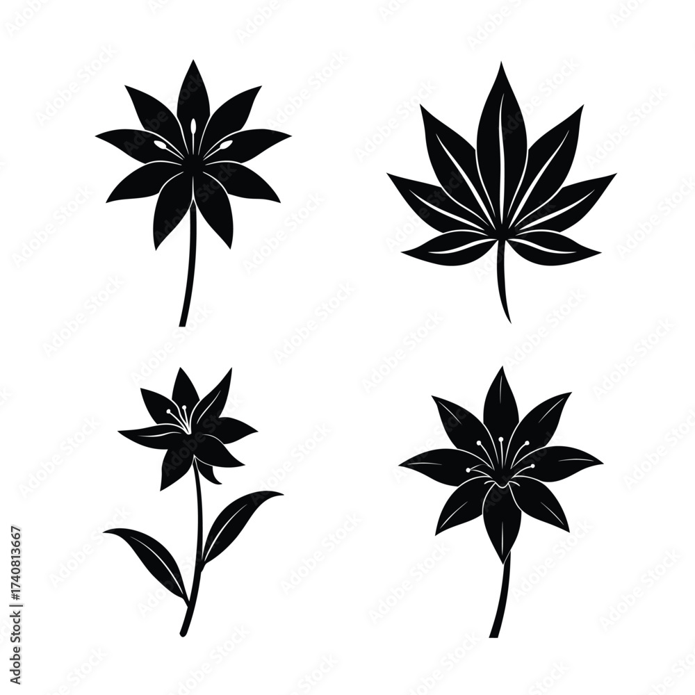 Obraz premium Lily flower icons collection for floral and botanical design