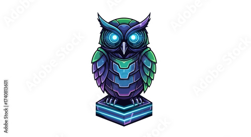 Futuristic owl with glowing eyes, a symbol of wisdom and technology ready to enhance your brand with a touch of modern sophistication