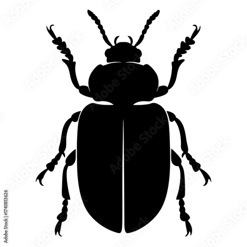 Silhouette of a beetle with detailed legs and antennae on white background