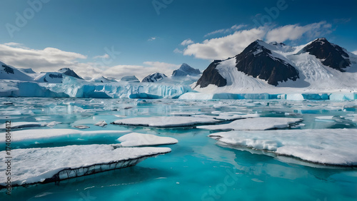 Melting glacier ice floating in Turquoise Arctic