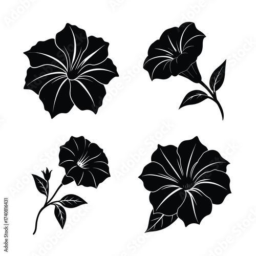 Petunia flower icons collection for floral and garden design