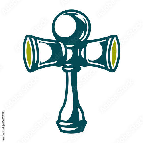 Stylized Kendama Illustration, Japanese Skill Toy Kendama Japan Ball catching on a spike within a wooden cup