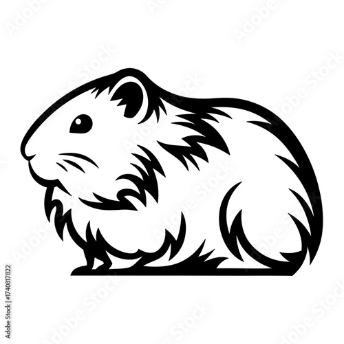 Stylized guinea pig vector illustration, simple black and white graphics design