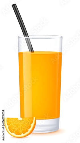 Refreshing Orange Juice with Straw and Slice.