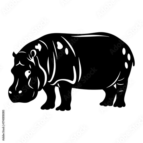 Monochrome hippo illustration demonstrating boldness and simplicity with clear lines art style