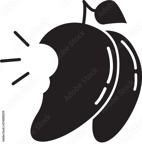 Stylized glyph icon of a bitten tropical mango fruit