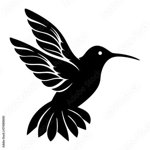 A hummingbird silhouette with outstretched wings against a white background image
