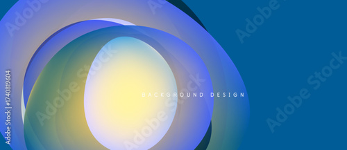 Abstract flowing shapes, blue hues dominate. Gradient colors create dynamic visual effect. Text reads background design. Smooth transitions present modern aesthetic.