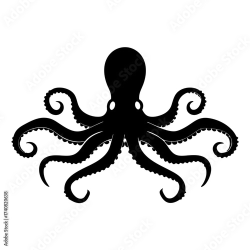 Elegant silhouette of an octopus with curly tentacles on a white background