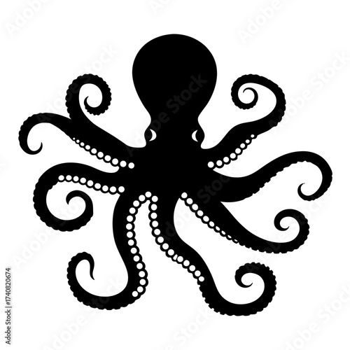 Silhouette of an octopus with tentacles curled in an elegant and symmetrical fashion
