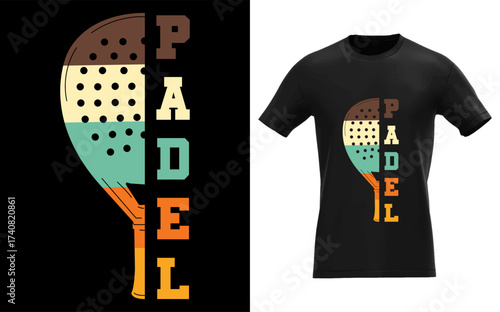 Vintage padel tennis racquet and ball banner design with retro color palette