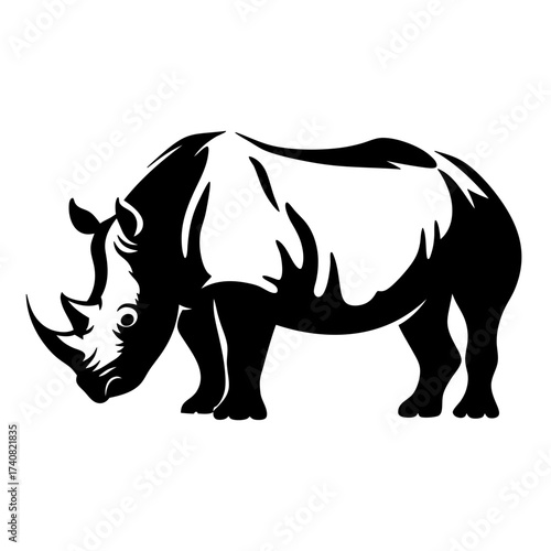 Bold Monochrome Rhino Illustration Depicting Strength and Wildlife Conservation Concerns
