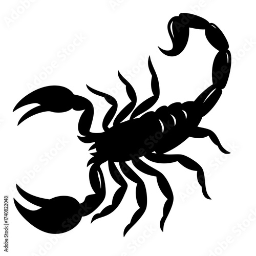 Silhouette image of a scorpion with its menacing stinger curved forward