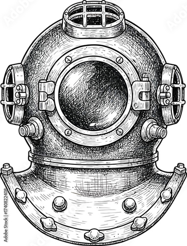Vintage deep sea diving helmet illustration