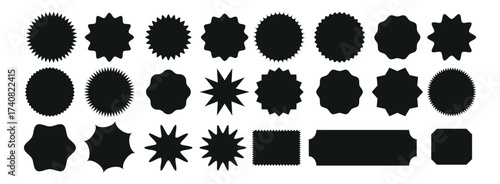 Collection of diverse black silhouettes featuring abstract organic shapes with serrated edges and starburst designs