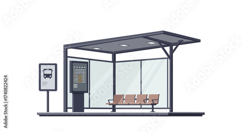 Modern Bus Stop with Seating and Information Display.
