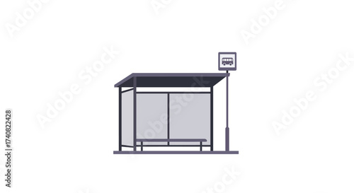 Isolated Bus Stop with Sign and Bench.