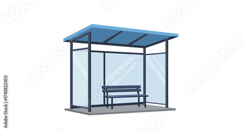Isolated Bus Stop with Bench and Glass Panels Illustration.