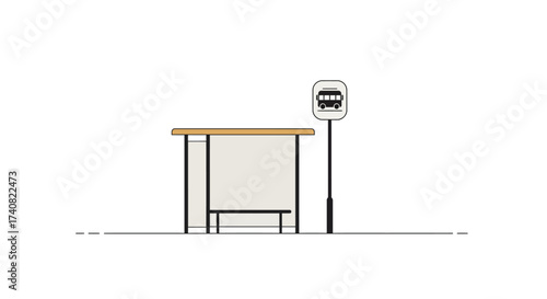 Minimalist Bus Stop Illustration with Sign and Seating.