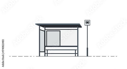 Minimalist Bus Stop with Bench and Sign.