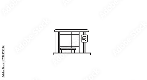 Minimalist Bus Stop Outline with Bench and Sign.