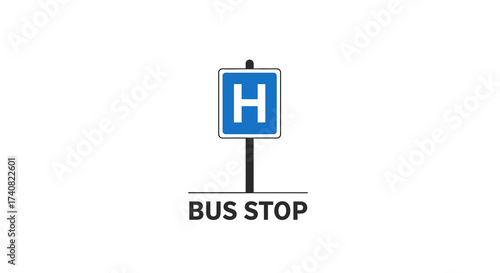 Blue Bus Stop Sign with Letter H on White Background.