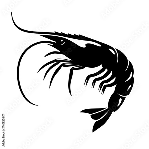 Simple silhouette image of a tasty prawn on a white background