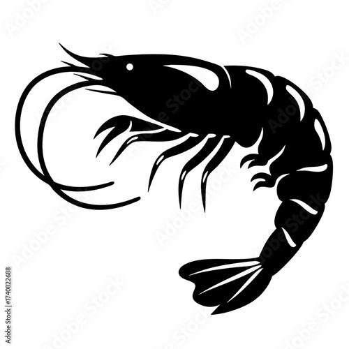Black Silhouette of a Shrimp Depicting Seafood Elegance and Culinary Delights