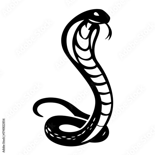 Striking Cobra Snake in Black and White Minimalist Vector Art Style
