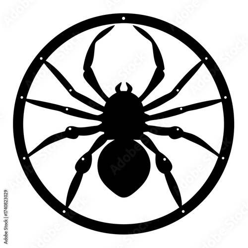 Black and White Spider Silhouette Centered in a Decorative Circle Motif