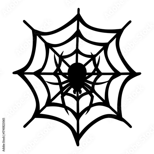 Simple Black Spider Web with Central Spider for Halloween Decoration