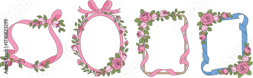 Elegant floral birthday card design with pink roses, decorative wreath, romantic greeting, vintage frame, wedding invitation, botanical border, celebration template