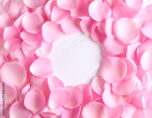 Soft pink rose petals arranged in a circle around a blank center