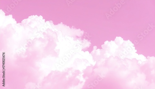 Soft pink sky with fluffy white clouds