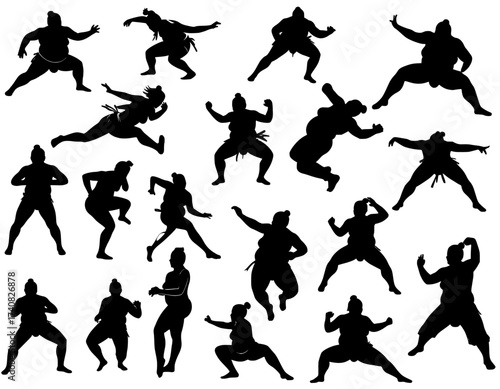 vector silhouettes of people sumo