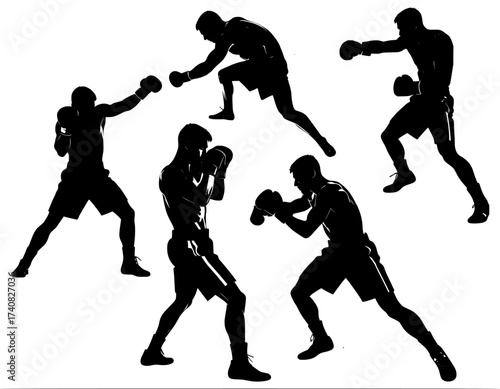 Boxing silhouette set on isolated