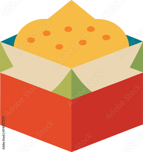 Yellow cheese wedge in red paper packaging food dairy