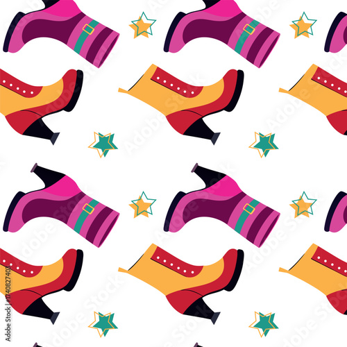 Festive pattern with the image of women's bright boots