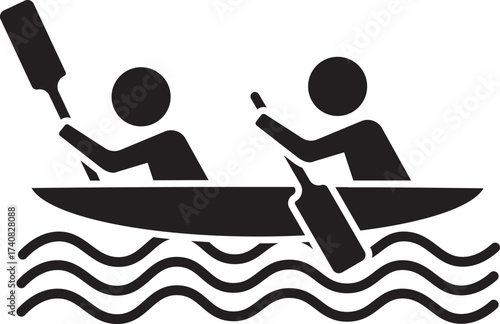 Collaborative paddling icon with two people in a boat