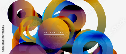 Abstract colorful circles overlap, creating dynamic visual effect. Modern design elements suggest creativity, innovation. Background features text.