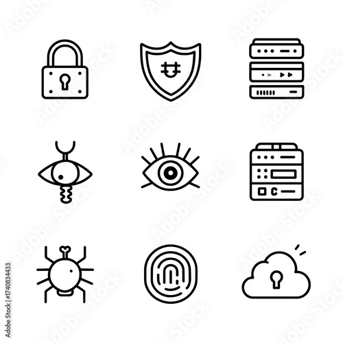 Cybersecurity Icon Set isolated on transparent background