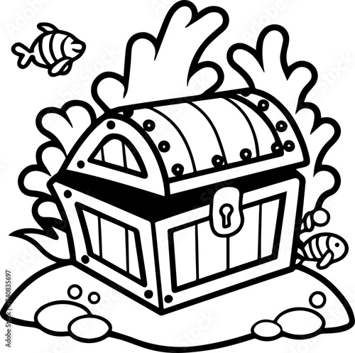 SVG vector illustration of a sea treasure chest.Treasure Chest Filled with Gold Coins Underwater Illustration