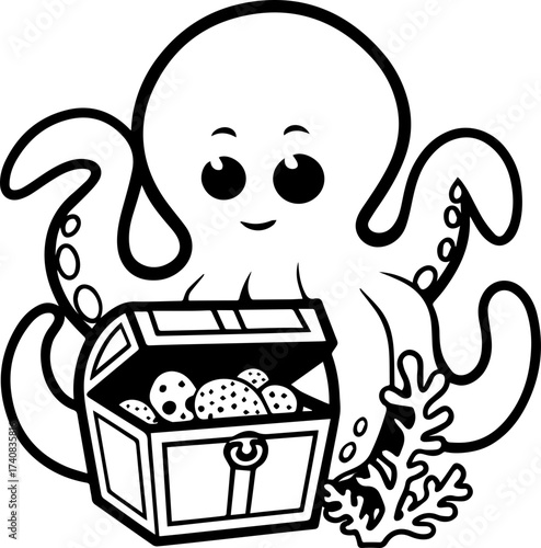 SVG vector illustration of a sea treasure chest.Intricately Designed Treasure Chest Underwater Illustration