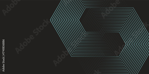 Dynamic turquoise neon hexagonal lines form a striking geometric pattern on a black background, evoking modern technology, futuristic design, and digital aesthetics