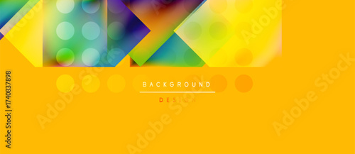 Bright abstract geometric design. Vivid gradients, shapes overlap creating dynamic visual effect. Yellow dominates bottom portion.