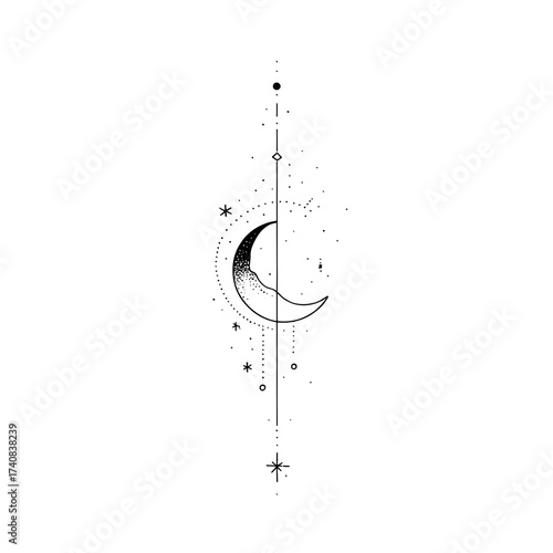 Celestial moon and stars illustration isolated on transparent background