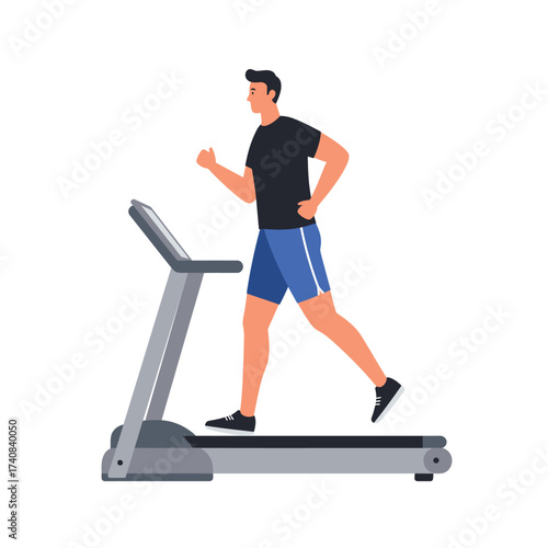 Fit man running on treadmill for cardio exercise and fitness training illustration